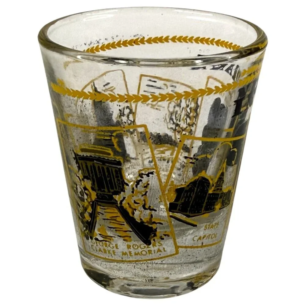 Set Of 4 Vintage Shot Glasses State Theme Maryland Indiana North Dakota And Main